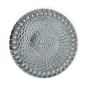 Vintage Glass/porcelain basket weave Silver and white scallop edge plate platter